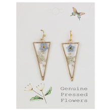 Load image into Gallery viewer, Long Triangle Gold Dried Flower Earrings