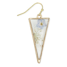 Load image into Gallery viewer, Long Triangle Gold Dried Flower Earrings