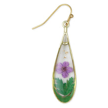 Load image into Gallery viewer, Purple Flower Gold Teardrop Dried Flower Earrings