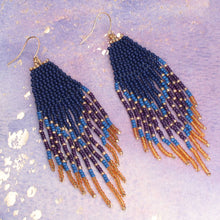 Load image into Gallery viewer, Blue Moods Beaded Fringe Earrings