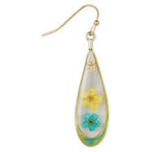 Load image into Gallery viewer, Yellow Flower Gold Teardrop Dried Flower Earrings