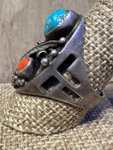 Load image into Gallery viewer, Vintage Ring with Turquoise and Red Coral