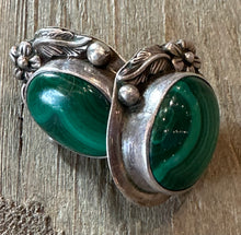 Load image into Gallery viewer, Old Pawn sterling silver Malachite earrings