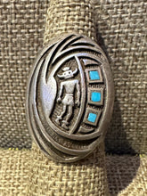 Load image into Gallery viewer, Vintage Hopi Kachina Turquoise Inlay Ring