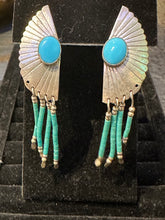 Load image into Gallery viewer, Vintage Turquoise with beaded dangle Earrings