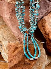 Load image into Gallery viewer, Santo Domingo Triple Strand turquoise nugget and heishi necklace with matching jaclas