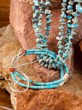 Load image into Gallery viewer, Santo Domingo Triple Strand turquoise nugget and heishi necklace with matching jaclas