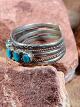 Load image into Gallery viewer, Old Pawn Navajo Indian Sterling Silver Cuff with 9 Turquoise Stones