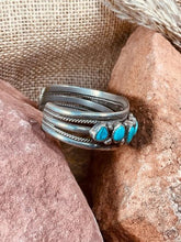 Load image into Gallery viewer, Old Pawn Navajo Indian Sterling Silver Cuff with 9 Turquoise Stones