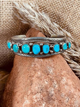 Load image into Gallery viewer, Old Pawn Navajo Indian Sterling Silver Cuff with 9 Turquoise Stones
