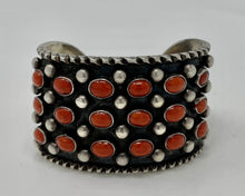 Load image into Gallery viewer, Silver Cuff with 18 coral stones