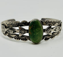 Load image into Gallery viewer, Fred Harvey Era Silver Cuff w Green Turquoise Stone