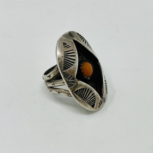 Load image into Gallery viewer, Navajo Shadow Box Ring with Coral Stone