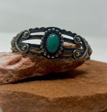 Load image into Gallery viewer, Fred Harvey Era Cuff with Turquoise Cabochon