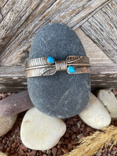 Load image into Gallery viewer, Sterling Silver Feather Cuff with 2 Sky Blue Turquoise Cabochons, size 6 3/4