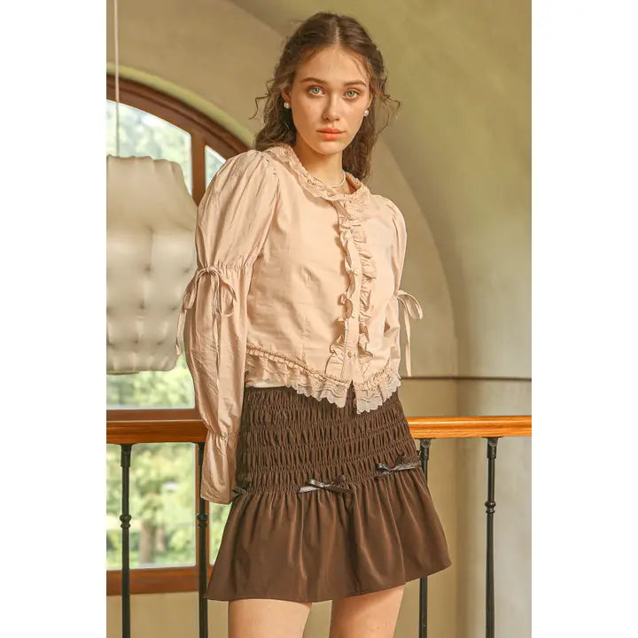 Cottagecore Lace Trimmed Cotton Blouse