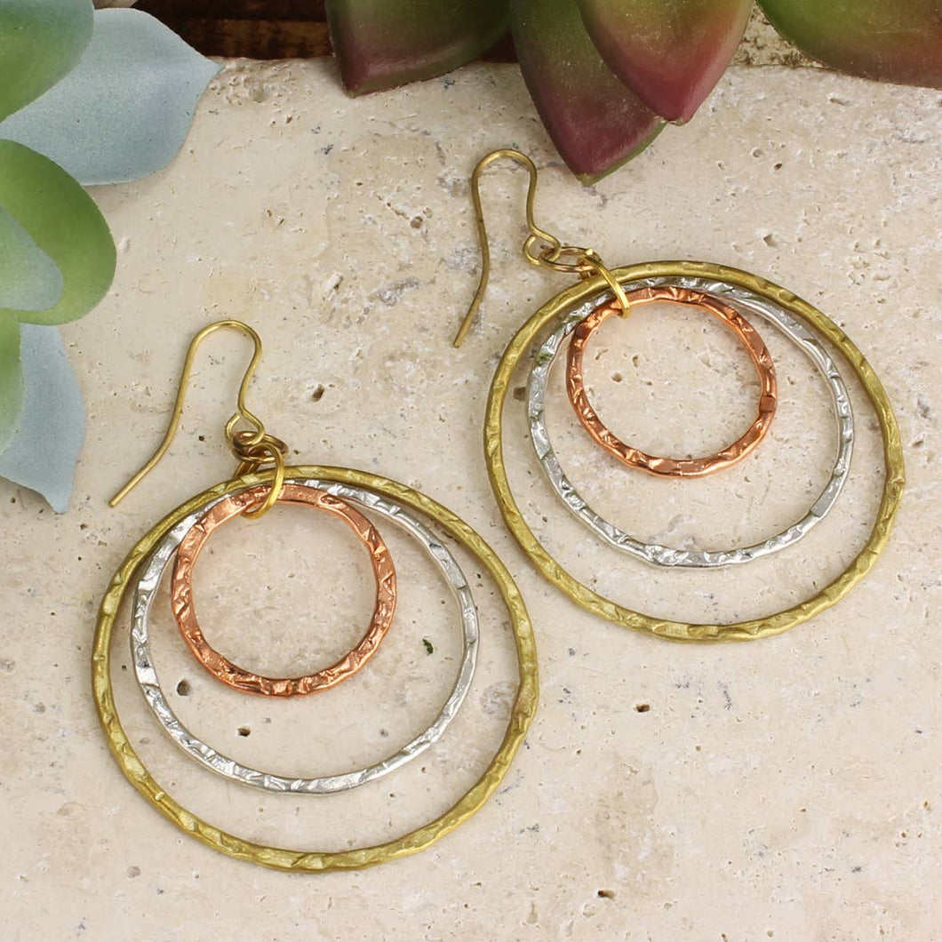 Mixed Metal Round Layer Earring