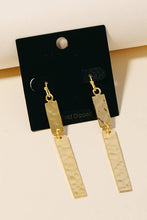 Load image into Gallery viewer, Gold Dipped Hammered Bar Drop Earrings
