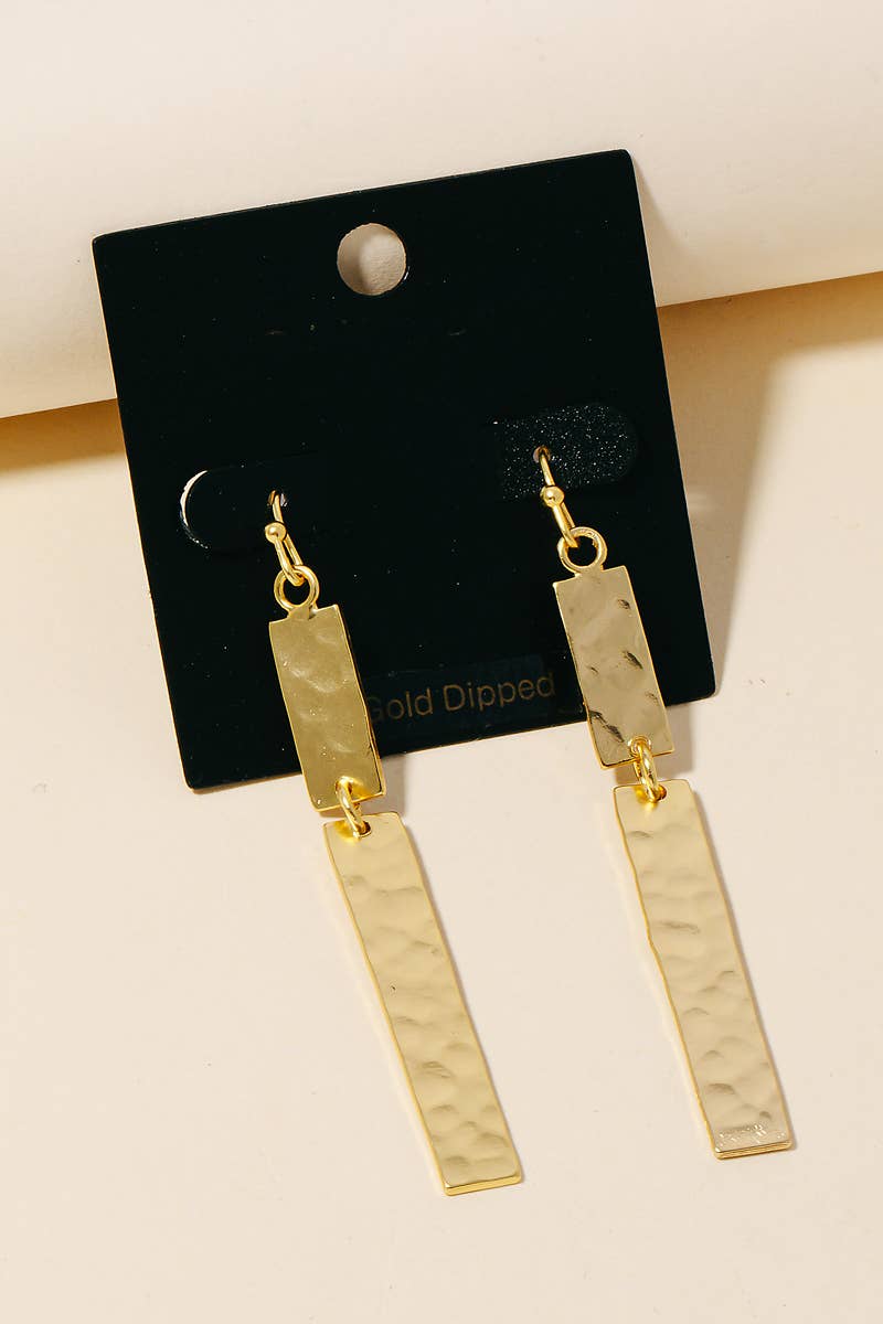 Gold Dipped Hammered Bar Drop Earrings