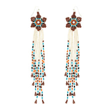 Load image into Gallery viewer, Western Aztec Flower Bead Fringe Earrings
