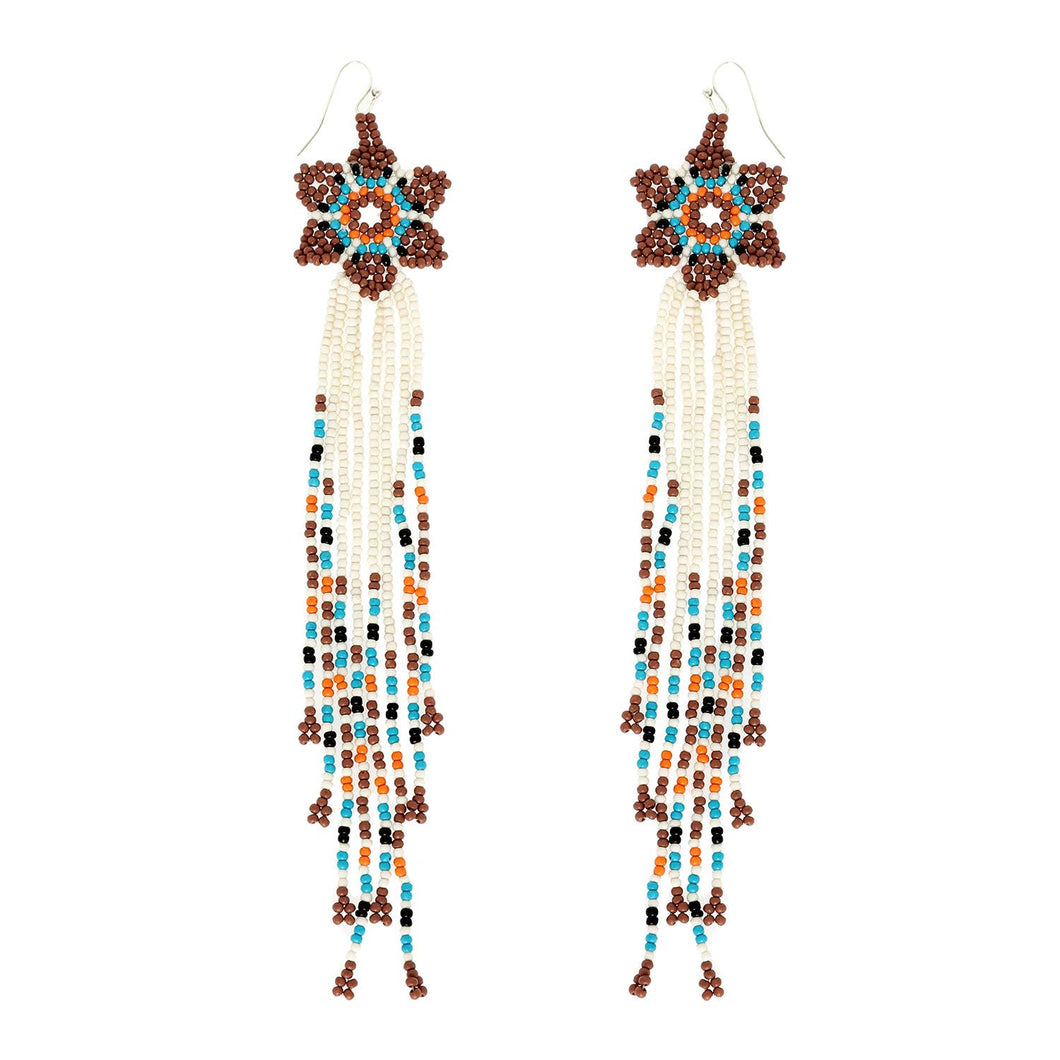 Western Aztec Flower Bead Fringe Earrings