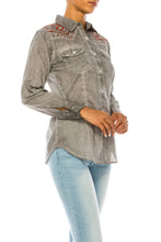 Load image into Gallery viewer, Gray Over-Dye Western Shirt with Embroidery
