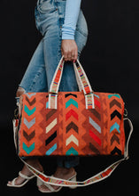 Load image into Gallery viewer, Orange &amp; Multicolored Aztec Duffel
