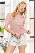 Load image into Gallery viewer, PEARL ACCENT FLORAL SWEATER TOP
