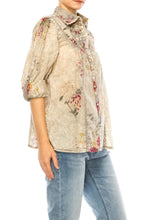 Load image into Gallery viewer, Vintage Floral Gray Shirt with Lace Inserts and Pin Tucks
