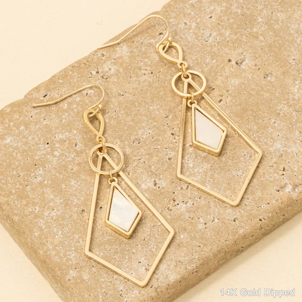 Gold Dipped Layered Mother Of Pearl Dangle Earrings