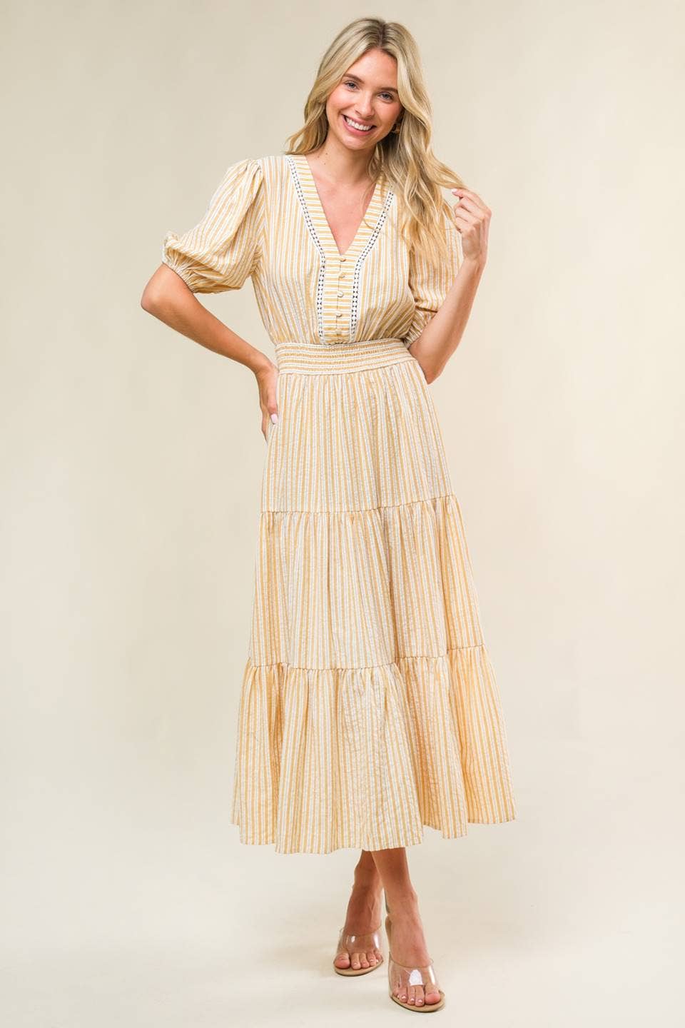 A striped woven midi dress