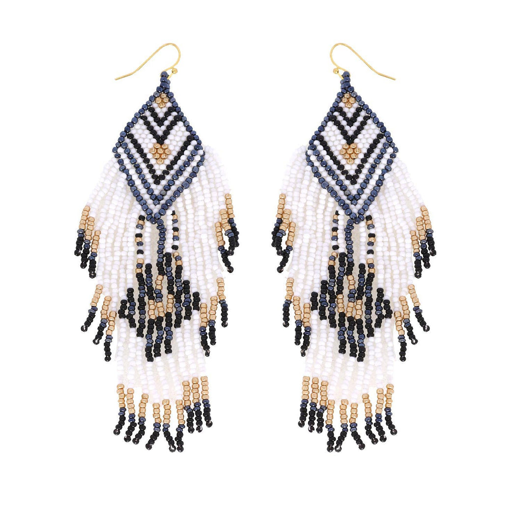 Native American Beaded Long Drop Earrings