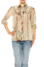 Load image into Gallery viewer, Vintage Floral Gray Shirt with Lace Inserts and Pin Tucks
