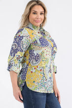 Load image into Gallery viewer, Plus Size Patchwork Floral Paisley Print Button-Down Shirt

