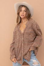 Load image into Gallery viewer, Washed Cotton Plaid Frayed Edge Tie Back Blouse
