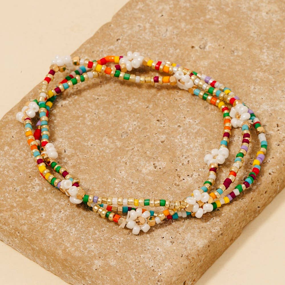 Dainty Beaded Flower Bracelet Set