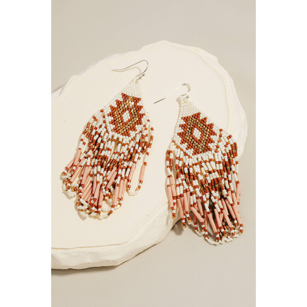 Seed Beaded Fringe Dangle Earrings