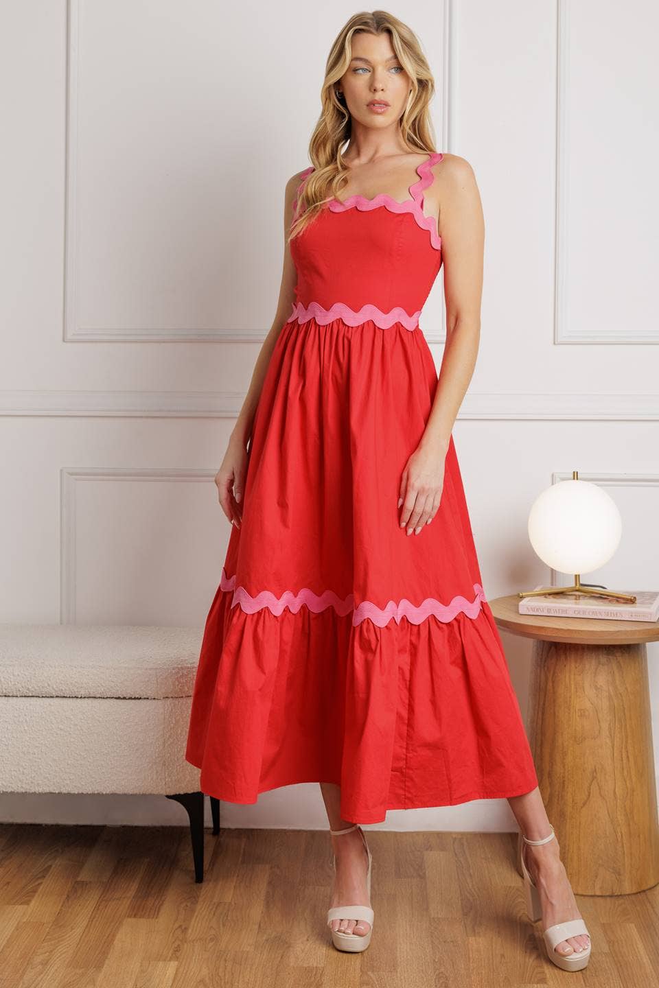 A solid woven midi dress
