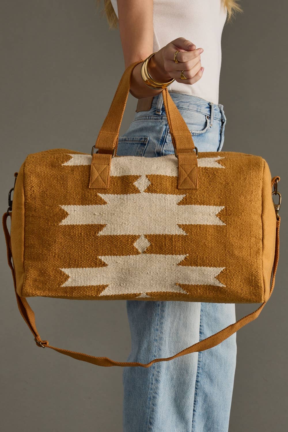 Camel & Cream Aztec Duffel