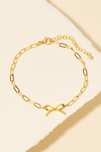 Load image into Gallery viewer, Gold Dipped Ribbon Bow Charm Chain Bracelet
