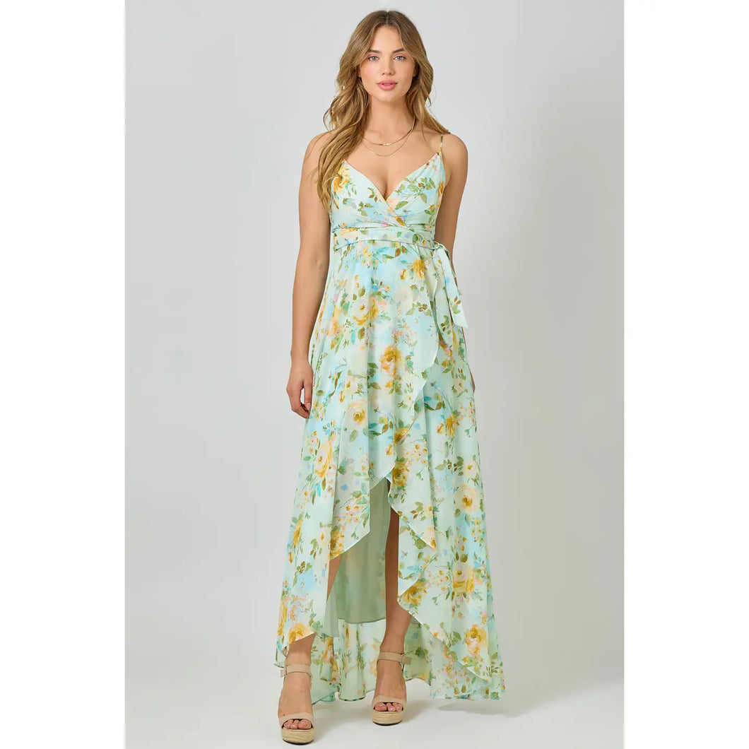 Ruffle Floral Chiffon Spliced Dress