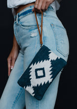 Load image into Gallery viewer, Navy &amp; White Aztec Wristlet

