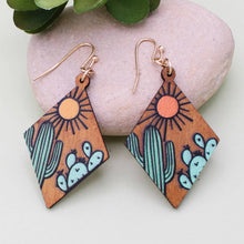 Load image into Gallery viewer, Desert Dreams Cactus Sketch Wood Earrings
