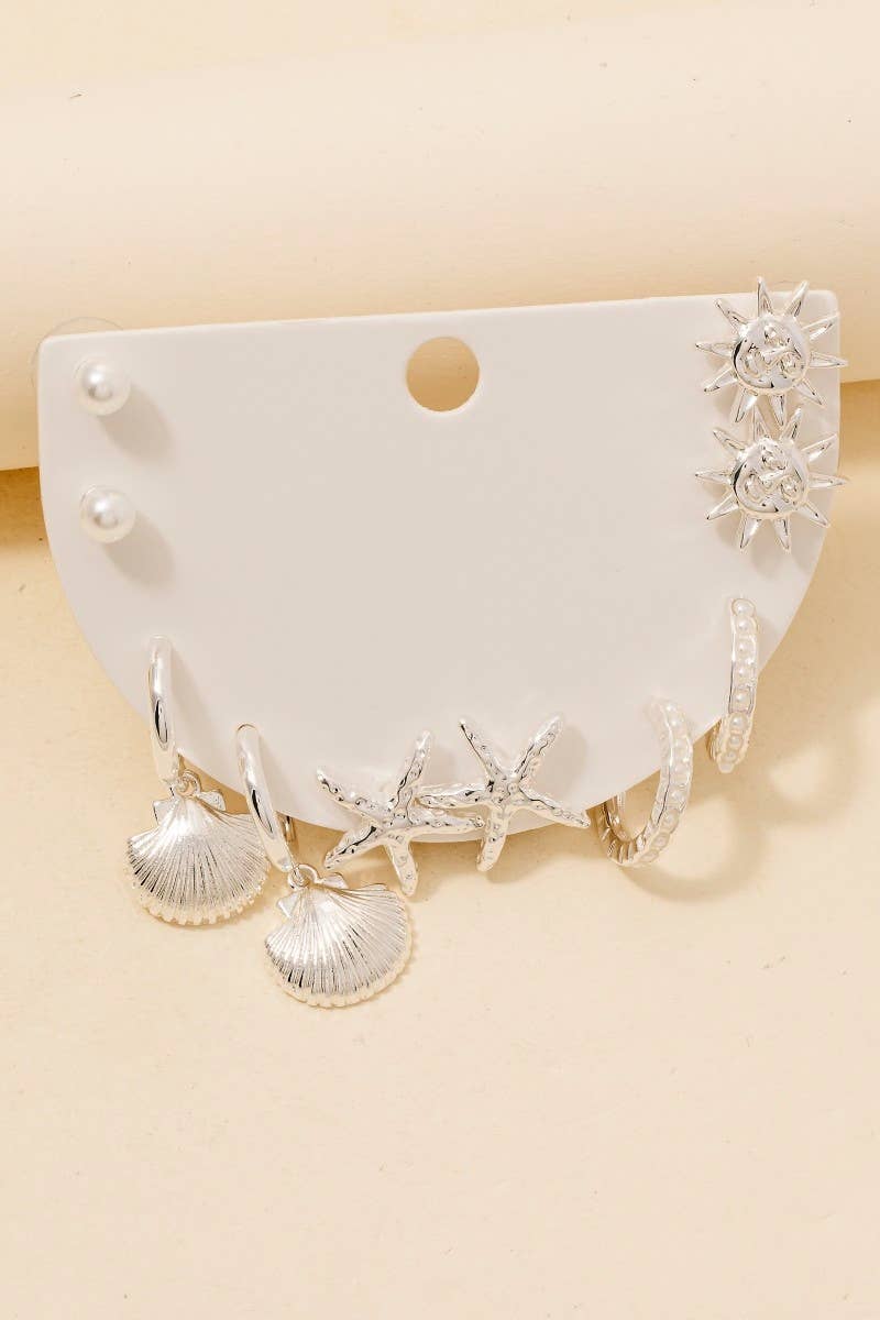 Pearl Sea Life And Sun Earrings Set