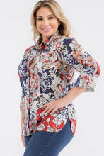 Load image into Gallery viewer, Plus Size Patchwork Floral Paisley Print Button-Down Shirt
