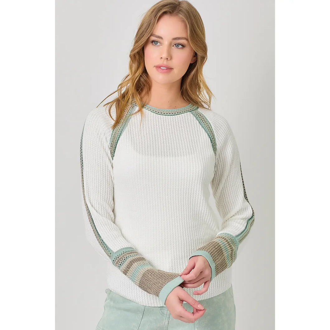 Raglan Sleeve Trim Detail Sweater Top