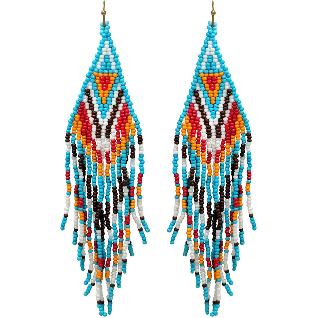 Native Style Beaded Waterfall Drop Dangle Hook Earrings