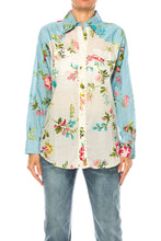 Load image into Gallery viewer, Floral Split Print Button Down Shirt with Lace
