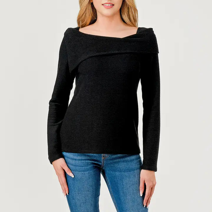 Semi-Off Shoulder Texture Top,