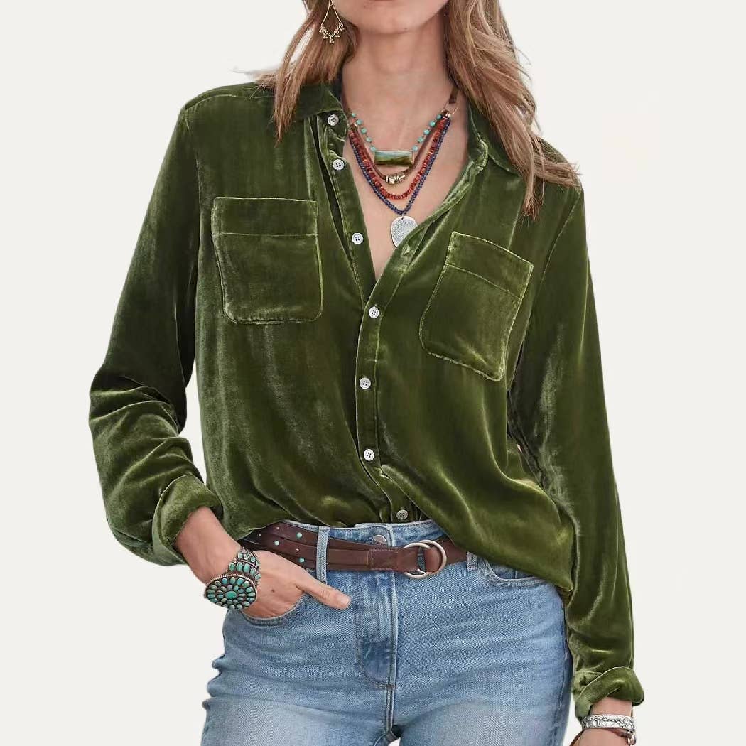 Classic Velvet Button Down Top